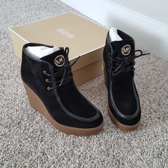NWT Michael Kors Rye Suede Leather Wedge Ankle Boot Bootie Black 9 - Picture 8 of 11